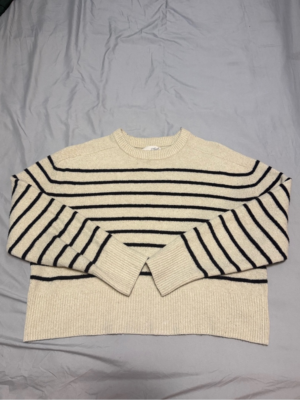 Universal Thread Cream and Black Striped Crewneck Sweater